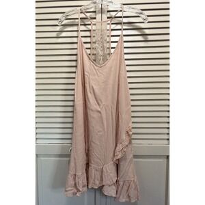Boutique Pink Lace Sundress Adjustable Straps Short Ruffle Size‎ Large V Neck